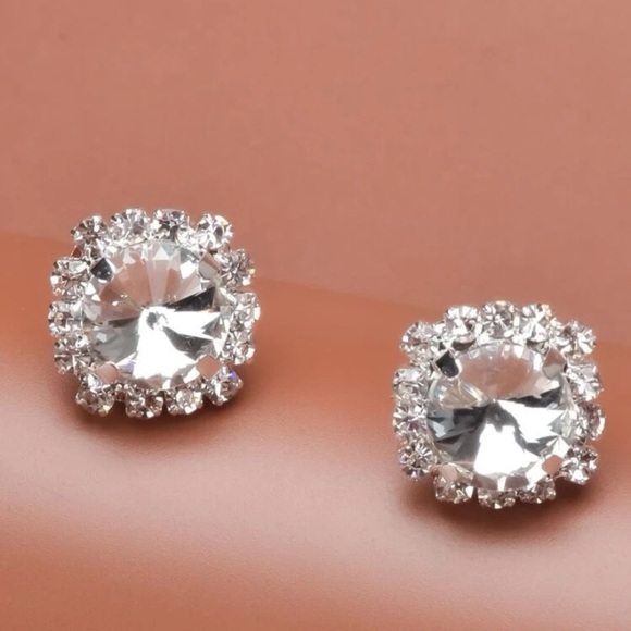 Rhinestone Stud Earrings - Picture 2 of 7
